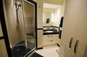 Custom shower tray with panels and vanity top