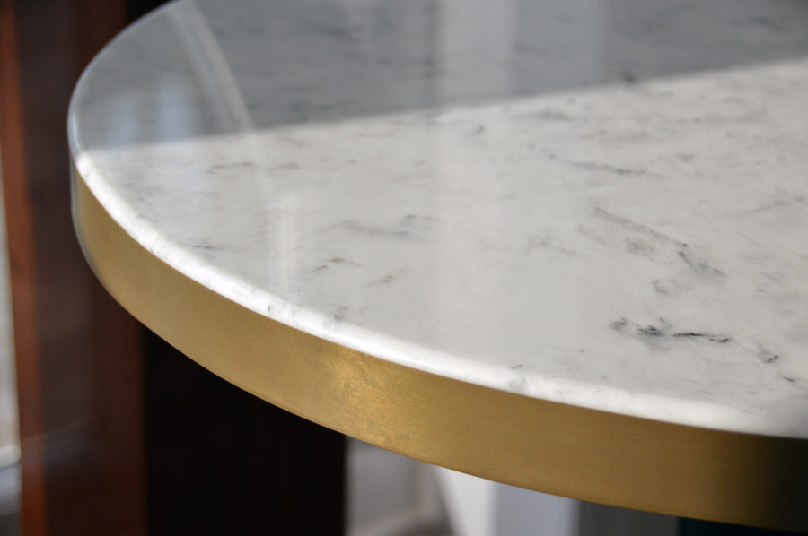 Marble table top with Metal edge Banding in Dubai Gold